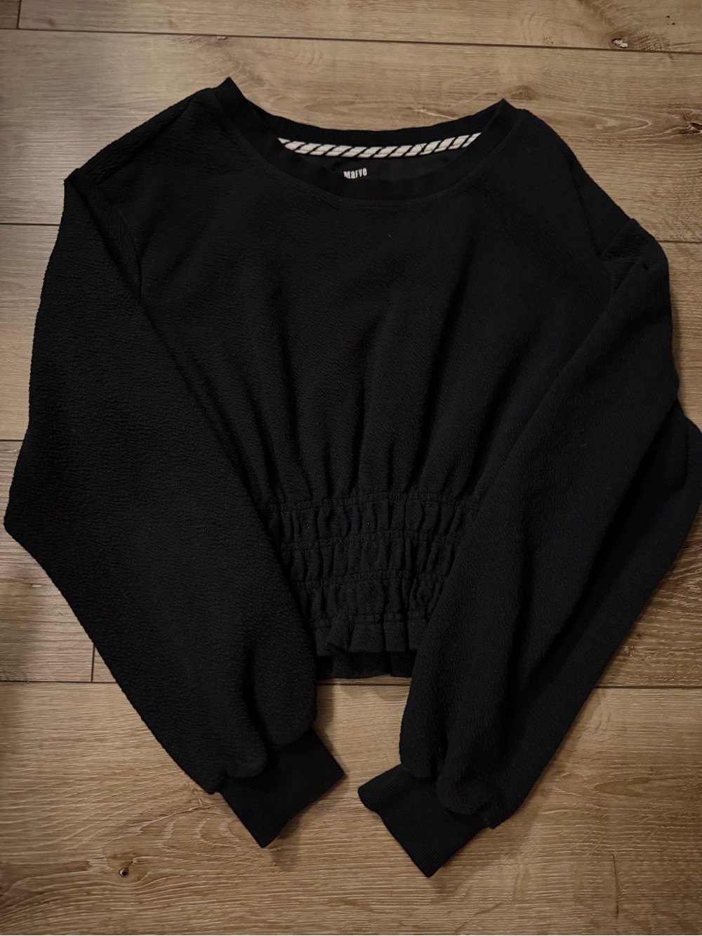 Anthropologie Mavve Black Smocked Waist Balloon Sleeve Top XS/S